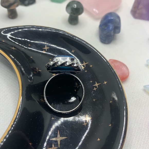 Sparkly Blue Druzy Agate Ring! .925 Sterling Silver Plated, Size 8.75 - Picture 6 of 12